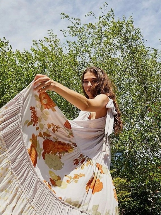 Free People Dresses & Skirts - Free People Bare It All Maxi Bohemian Dress in Pale Lavender and Orange, Size S
